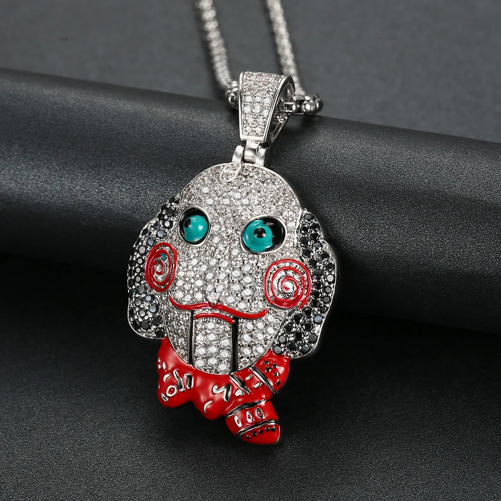 2018 Latest Icd Out Horror Mask Pendant Necklace  Fashion Hip Hop Jewelry AAA Cubic Zirconia Bling Bling Mens Mask Necklace (3)