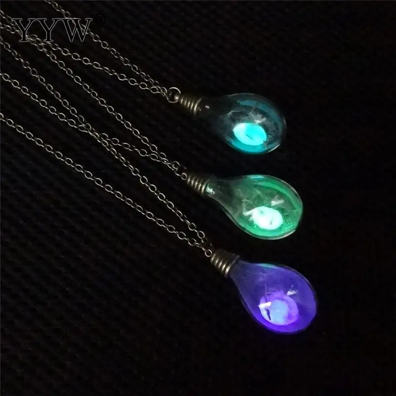 Magic Light Bulb Glow In The Dark Pendant Necklace Steampunk oval chain Luminous Necklaces