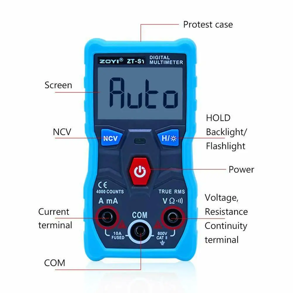 Автомобильный инструмент цифровой мультиметр тестер авто-диапазон True RMS NCV AC/DC Напряжение Электронный метр ЖК-подсветка+ фонарик r15