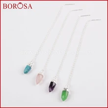 BOROSA, модные серьги-капли Drusy, серебряный цвет, много камней, кварц, голубой камень Howlite, крошечные серьги с шипами S1309