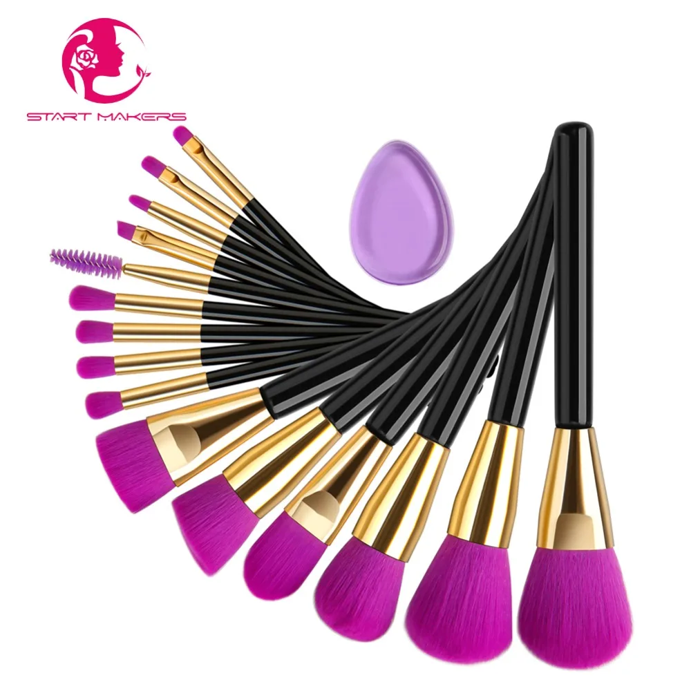 15pcs Wood Handle Make Up Brushes Silicon Makeup Sponge Foundation
