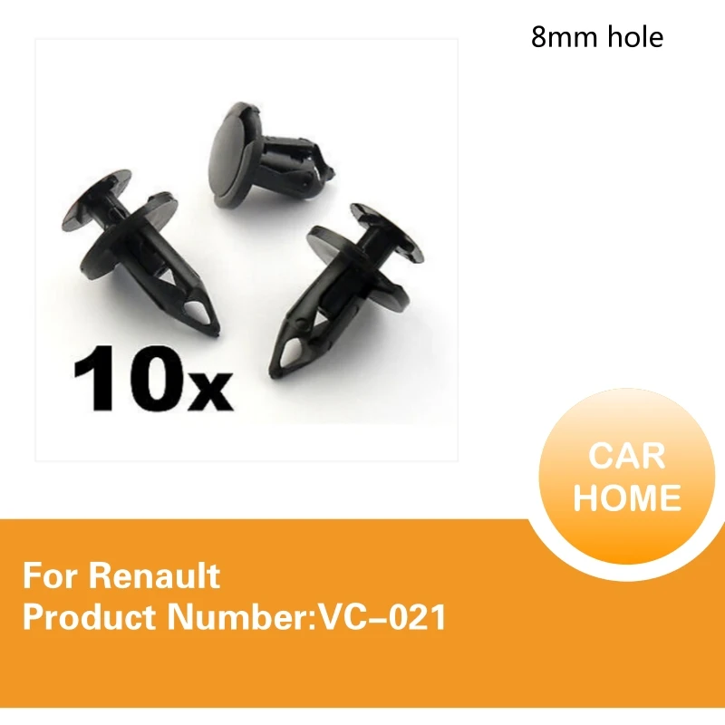 10x For Renault 8mm Push Fit Rivets for Engine Undertray, Splash Guards