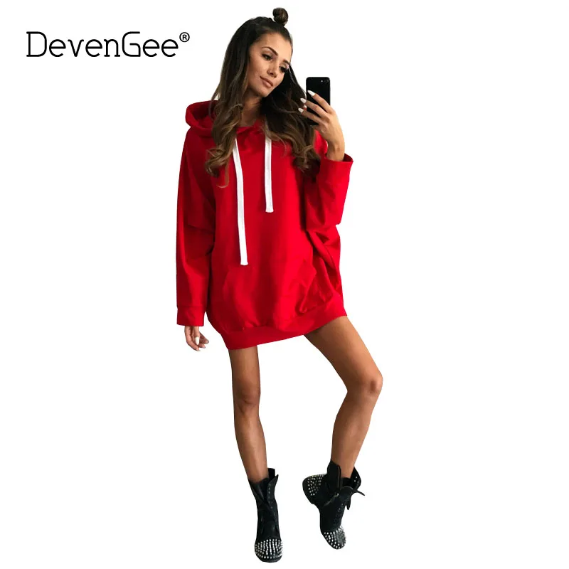 DevenGee 2018 Autumn Winter Women Clothes Hooded Loose