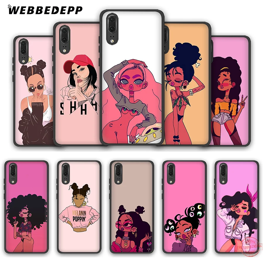 WEBBEDEPP Fashion cartoon sexy black girl Soft Case for Huawei P8 P9 P10 P20 P30 Lite Pro 2017 2018 2019 Cover | Мобильные телефоны