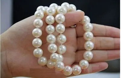

HOT## Wholesale FREE SHIPPING >>> HUGE 18"AAA+ 11-12MM PERFECT ROUND SOUTH SEA WHITE PEARL NECKLACE 14K GOLD CLASP