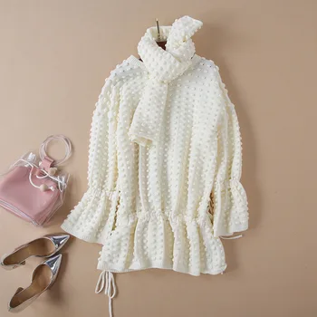 

Tops Fashion Pullovers and Sweater 2018 Winter Knitwear Women Cute Ball Pattern Knit Wool Sweaters With Scarf Lady Casual Jumper