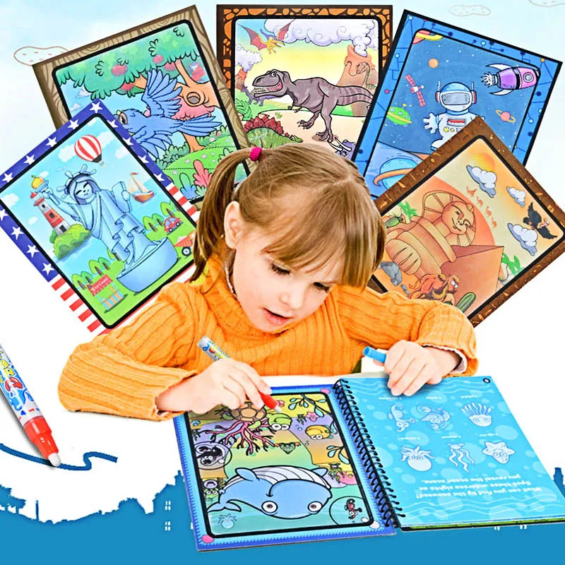 

Magic Water Drawing Book Fairytale Magic Military World Building Traffic Animal Universe Drawing Board Educational Toys For Kids