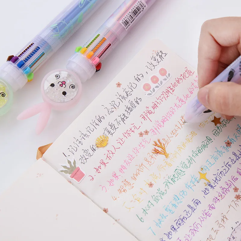 1pc Cute Novelty Quicksand Diamond Rabbit 10 Colors Ballpoint Pen Kawaii Cartoon Emotion Ball Pen For Kid Gift Material Escolar