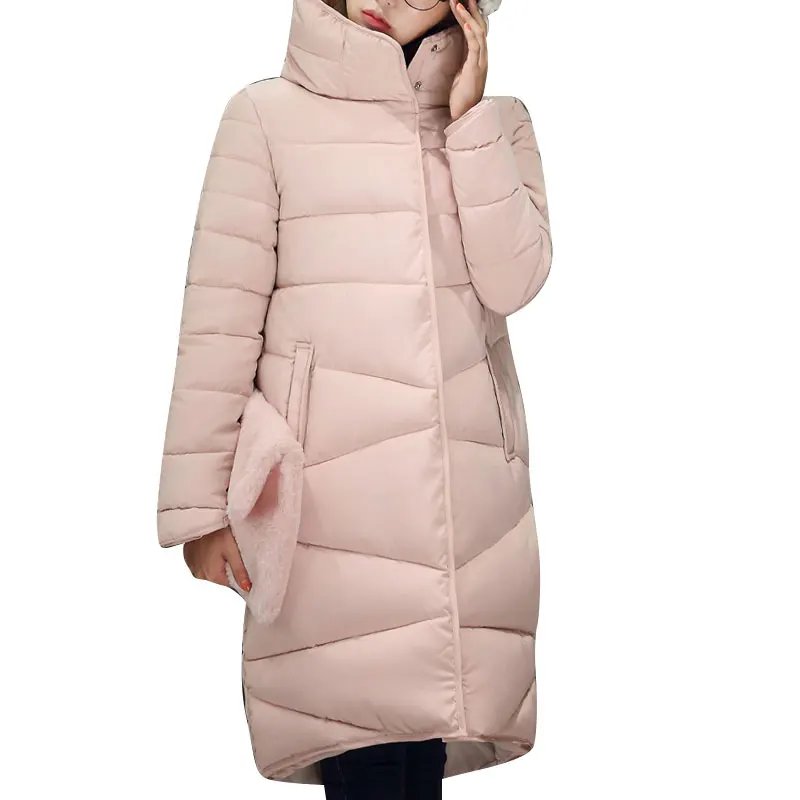 2016 Winter New Fashion Long Coat Slim Thickened Turtleneck Warm Jacket Cotton Padded Zipper Plus Size Outwear Casacos 4 Colors