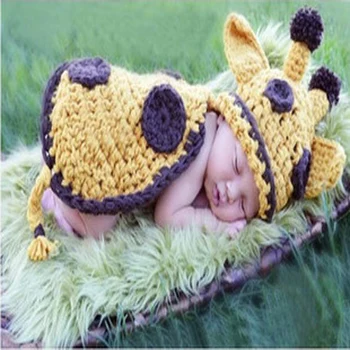 

0-3 months Crochet Outfits Warm Hand-woven Wool Fawn Siamese Photography Clothing One Hundred Days Newborn Baby Prop