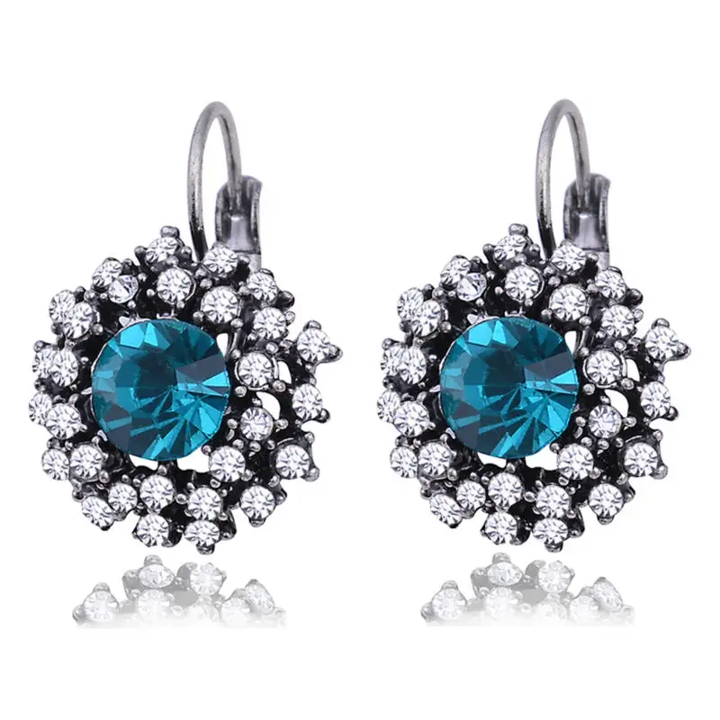Женские сережки подвески с серебряным покрытием черным кристаллом|earring