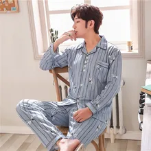 Весенние хлопковые мужские пижамные комплекты с длинным рукавом, кардиган, повседневная одежда для сна, модные мужские пижамы на осень и зиму, Мужская домашняя одежда