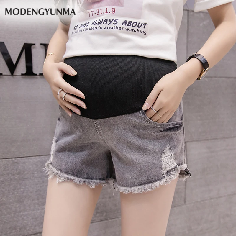 Maternity Jeans shorts Summer Maternity pant Pregnant Belly Button