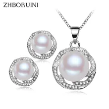 Мода zhboruini, ювелирные наборы из жемчуга, натуральный пресноводный жемчуг, ожерелье, серьги, 925 пробы, серебряные ювелирные изделия, подвески для женщин