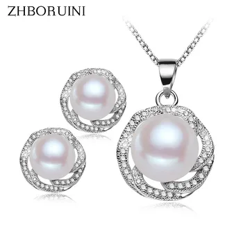 

ZHBORUINI Fashion Pearl Jewelry Sets Natural Freshwater Pearls Necklace Earrings 925 Sterling Silver Jewelry Pendants For Women