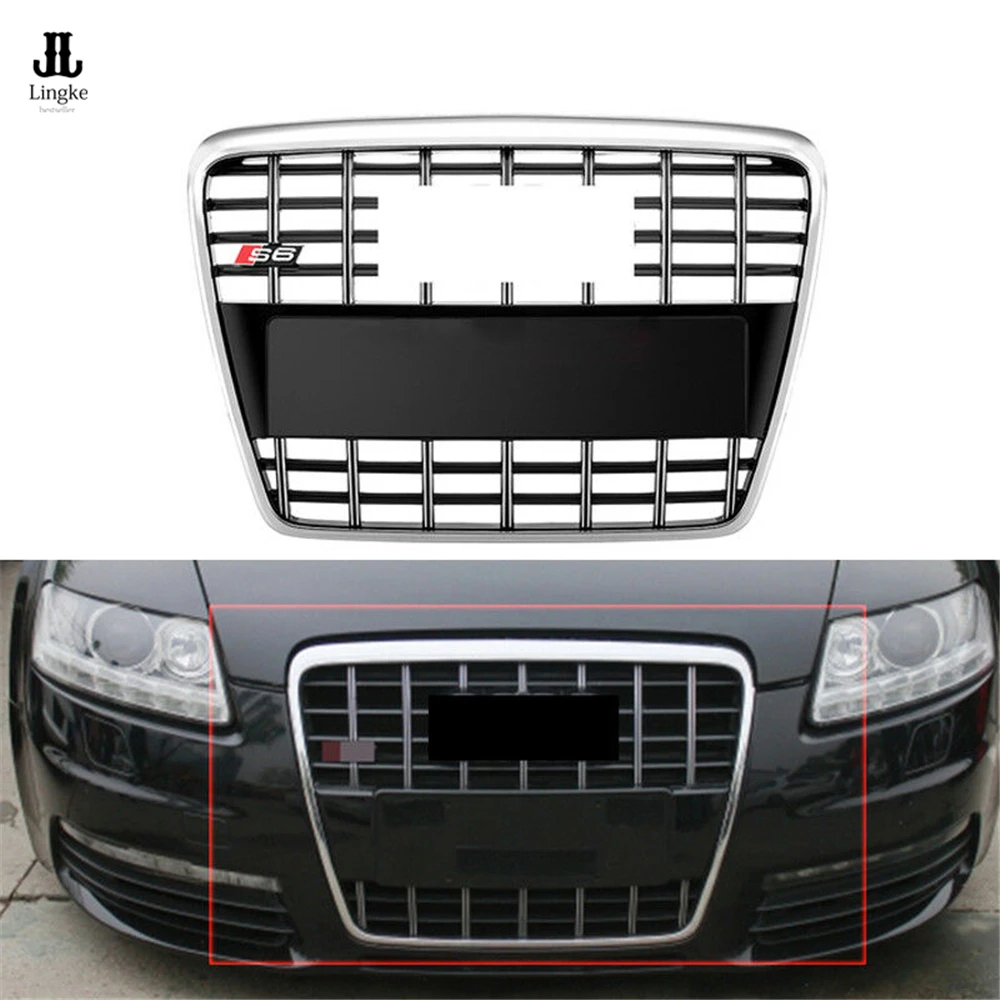 

Front Euro Mesh Black Grille Chrome Frame Grill For Audi A6 C6 S6 4F SFG 2005 2006 2007 2008 2009 2010 2011
