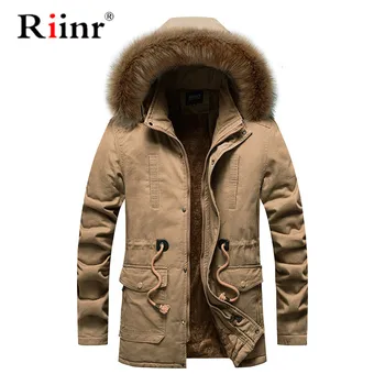 

Riinr New Winter Parka Men Coats Thick Warm Jacket Men Cotton Hooded Outwear Warm Coat Top Plus Velvet Couple Cotton Parka Coat