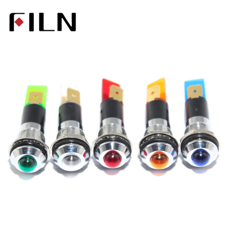 FILN metal indicator light 12mm raised head led 12V 24V 220v red blue green white copper solder pin 22mm metal power indicator led signal light 3v 6v 12v 24v 110v 220v red orange green blue white screw terminal pin terminal