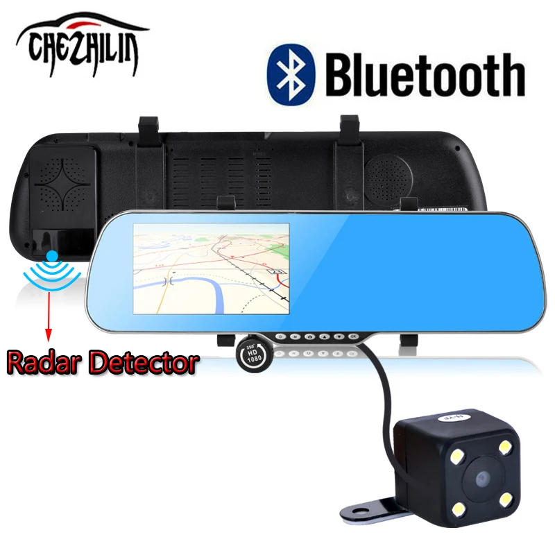 5" Car DVR GPS Navigation Bluetooth Rearview mirror Dual Camera Radar