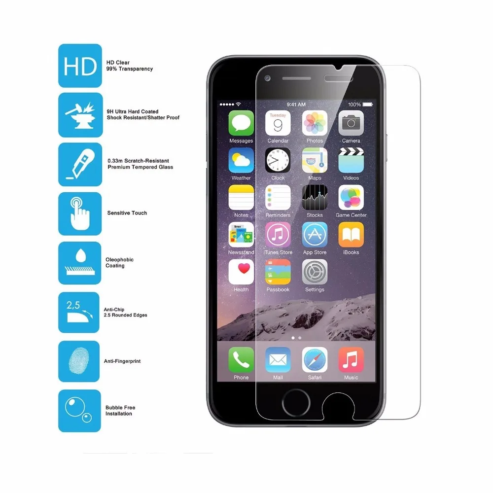 10 шт./лот Премиум Закаленное стекло Защита экрана для iPhon 5/5C/5S/SE/6/6 Plus/6S/6S Plus/7/7 Plus/8/8
