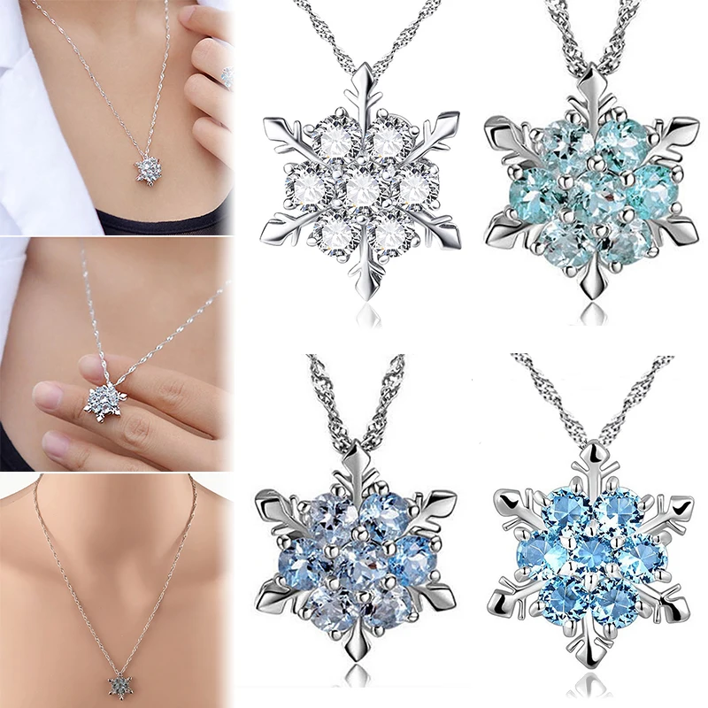 Подарок на год, Рождество, модное роскошное серебряное ожерелье со снежинками, подвески, снежное Цветочное Ожерелье-цепочка, ювелирные изделия для женщин