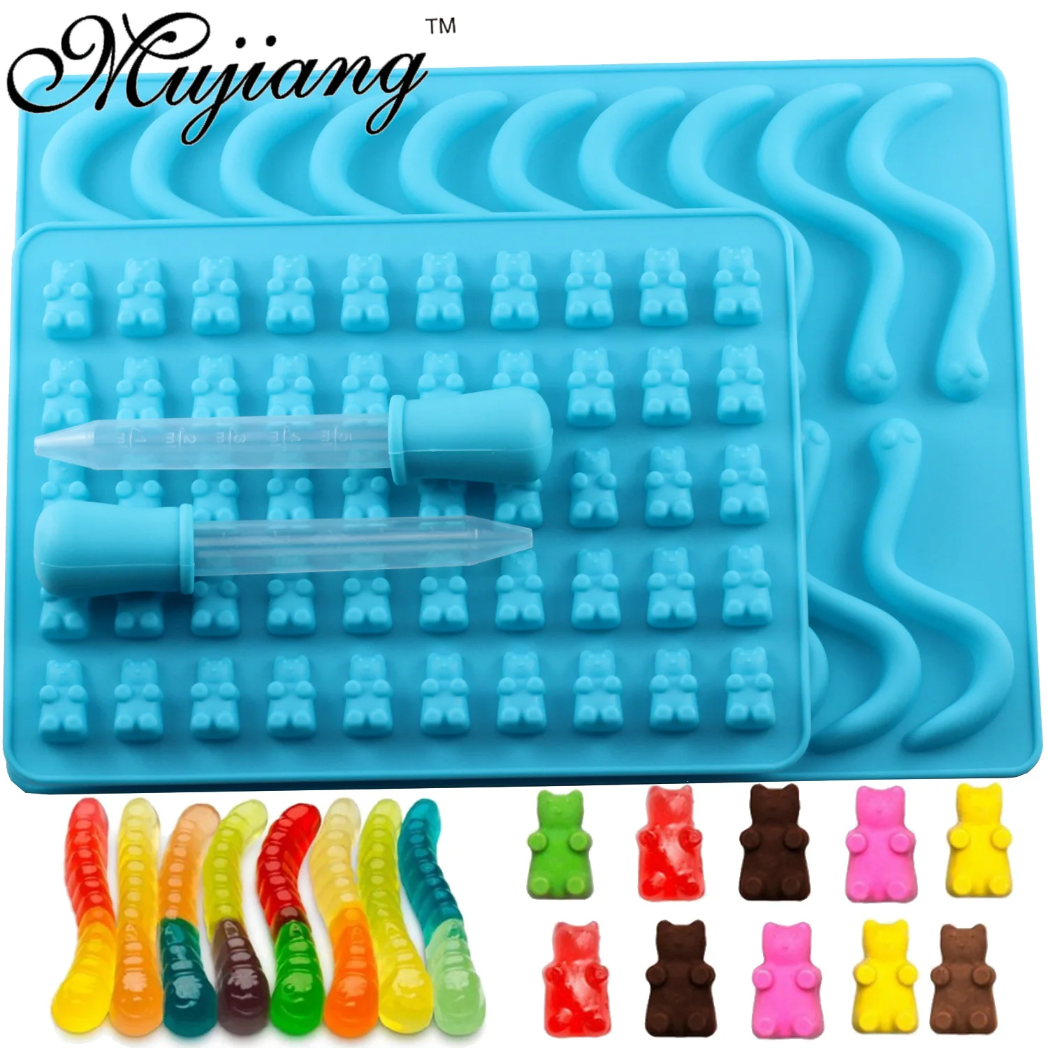 

Mujiang 50 Cavity Bear Silicone Gummy Chocolate Sugar Candy Jelly Molds Snake Worms Ice Tube Tray Mold Cake Decorating Tools