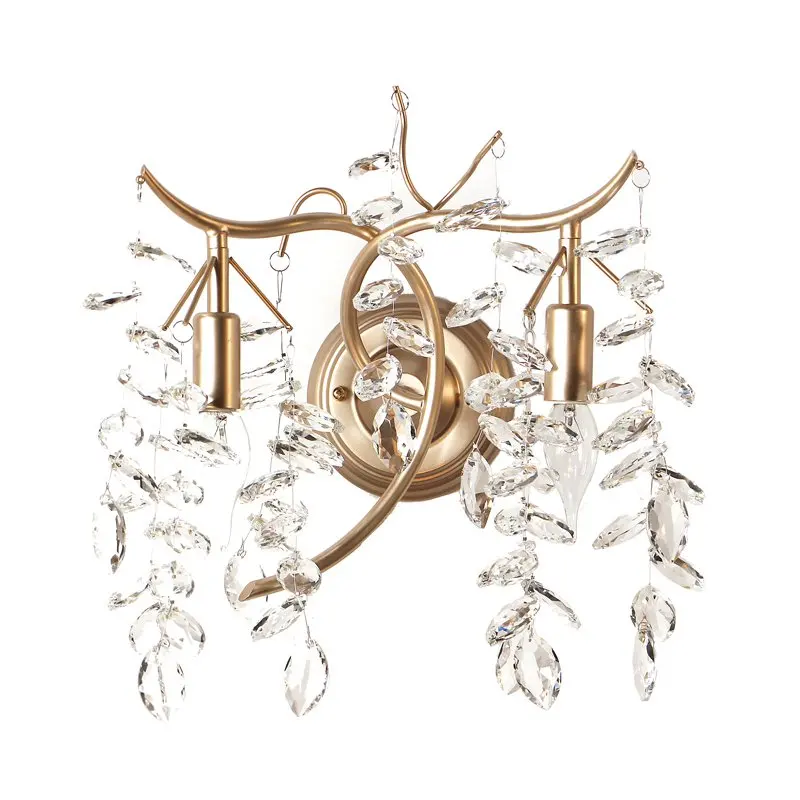 

Modern Willow leaves Bedroom Bedsides Wall Lights Golden Creative Study Room Wall Sconces Stair Case Crystal Hanging Wall Lamps