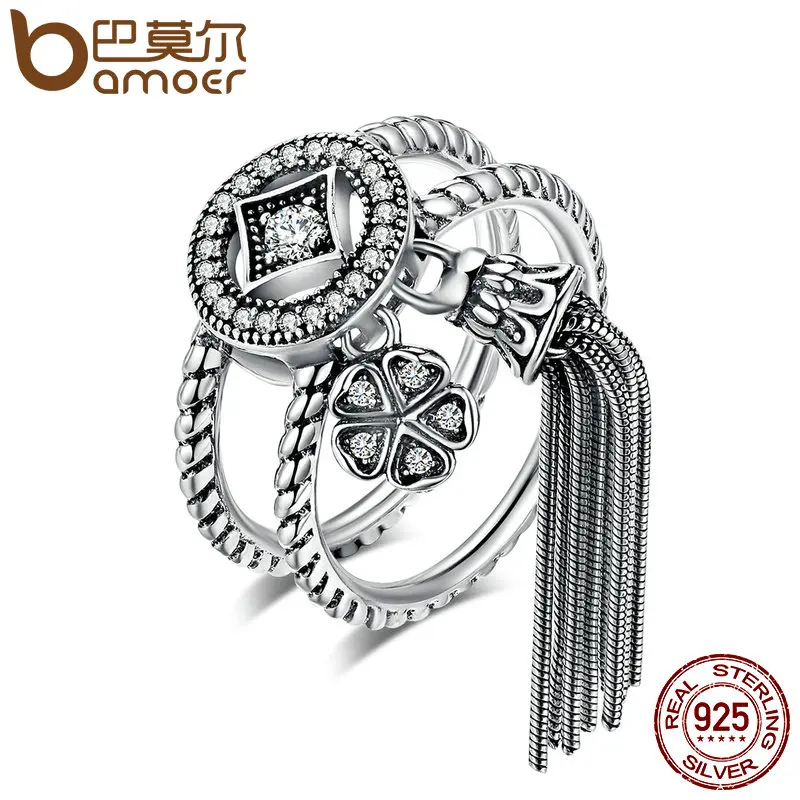 BAMOER 100% 925 Sterling Silver Double Layer Round & Geometric Long Tassel Finger Ring for Women Bohemian Vintage Jewelry SCR088 BAMOER 100% 925 Sterling Silver Double Layer Round & Geometric Long Tassel Finger Ring for Women Bohemian Vintage Jewelry SCR088