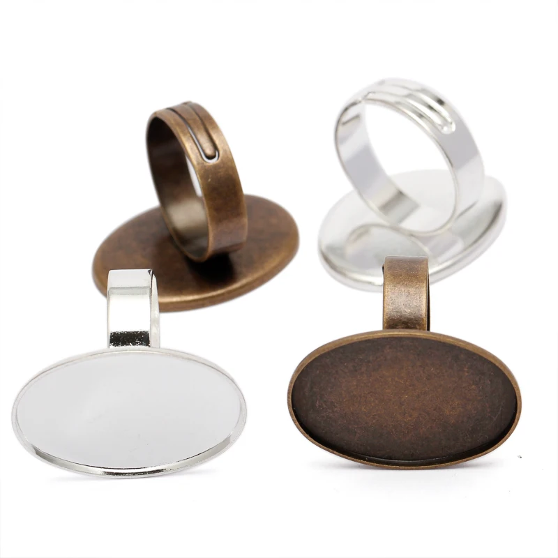 5pcs antique bronze/silver Rings Bases Cabochon Settings Bezel Tray Ring Blank Base Fit 18x25mm Cabochon Cameo DIY