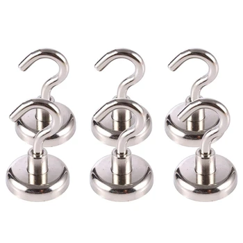 

Magnetic Hooks Strong - Diameter 32mm Heavy Duty N52 Neodymium Hanging Magnatic Hook For Fridge 6 Packs, 80lb Superstrong Magn