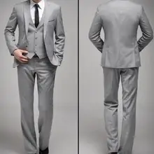 Светло-серые смокинги с остроконечными лацканами на одной пуговице, Новое поступление, модные мужские костюмы высокого качества(куртка+ штаны+ галстук+ жилет), костюм