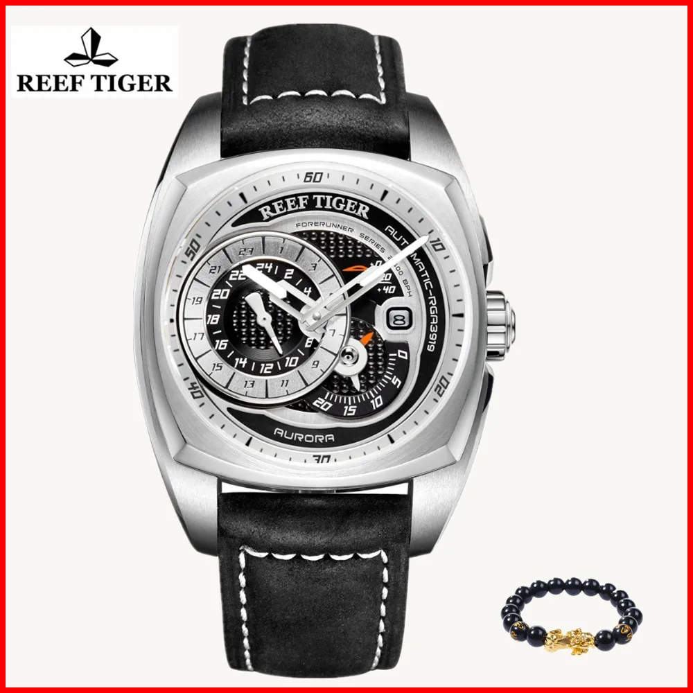 

Reef Tiger Top Brand Mens Sport Watches Genuine Leather Strap Multi-function Watch Automatic men watch automati Relogio RGA3319