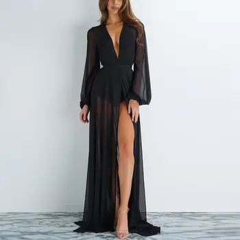 

New Sexy Women Chiffon Cardigan Open Stitch Lace-up Drawstring Long Cover Up Beach Kaftan See Through Bathing Jacket Summer Tops