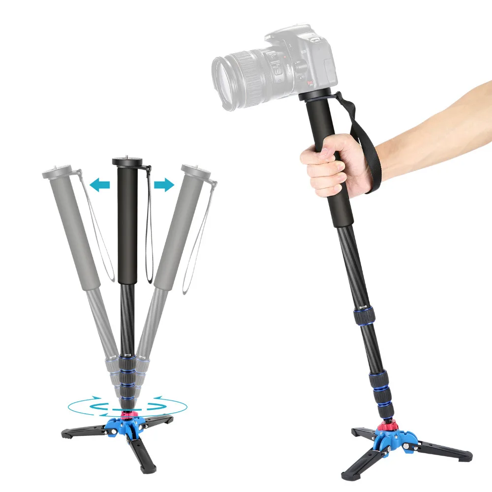  Neewer Extendable Camera Carbon Fiber Monopod with Removable Foldable Tripod Support Base: 5-sectio