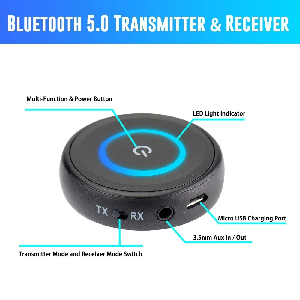 2-в-1 Беспроводной Aux адаптер с APTX низкой задержкой Bluetooth V5.0 аудио передатчик приемник для домашней стереосистеме телевизионные наушники