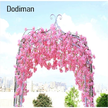 

High Quality 136CM Romantic Artificial Hanging Branches of Peach Cherry Blossom Vine Silk Flowers Home Wedding Decoration Flower