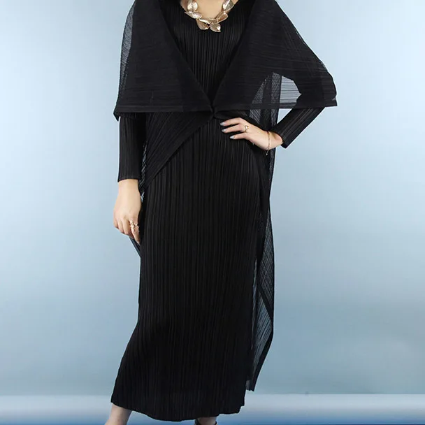 LANMREM осенний женский плиссированный винтажный пуловер с длинными рукавами и воротником из двух частей WH68203 - Цвет: black