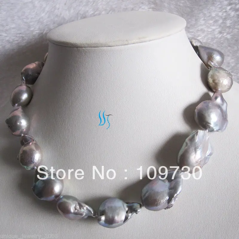 

Jewelry 001822 18" 13-22mm Silver Gray Nuclear Freshwater Pearl Necklace