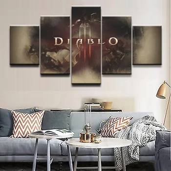 

Wall Art Modular Canvas Living Room Home Decor Poster Frame 5 Pieces Gmae Demon Hunter Diablo Loge Painting HD Prints Pictures
