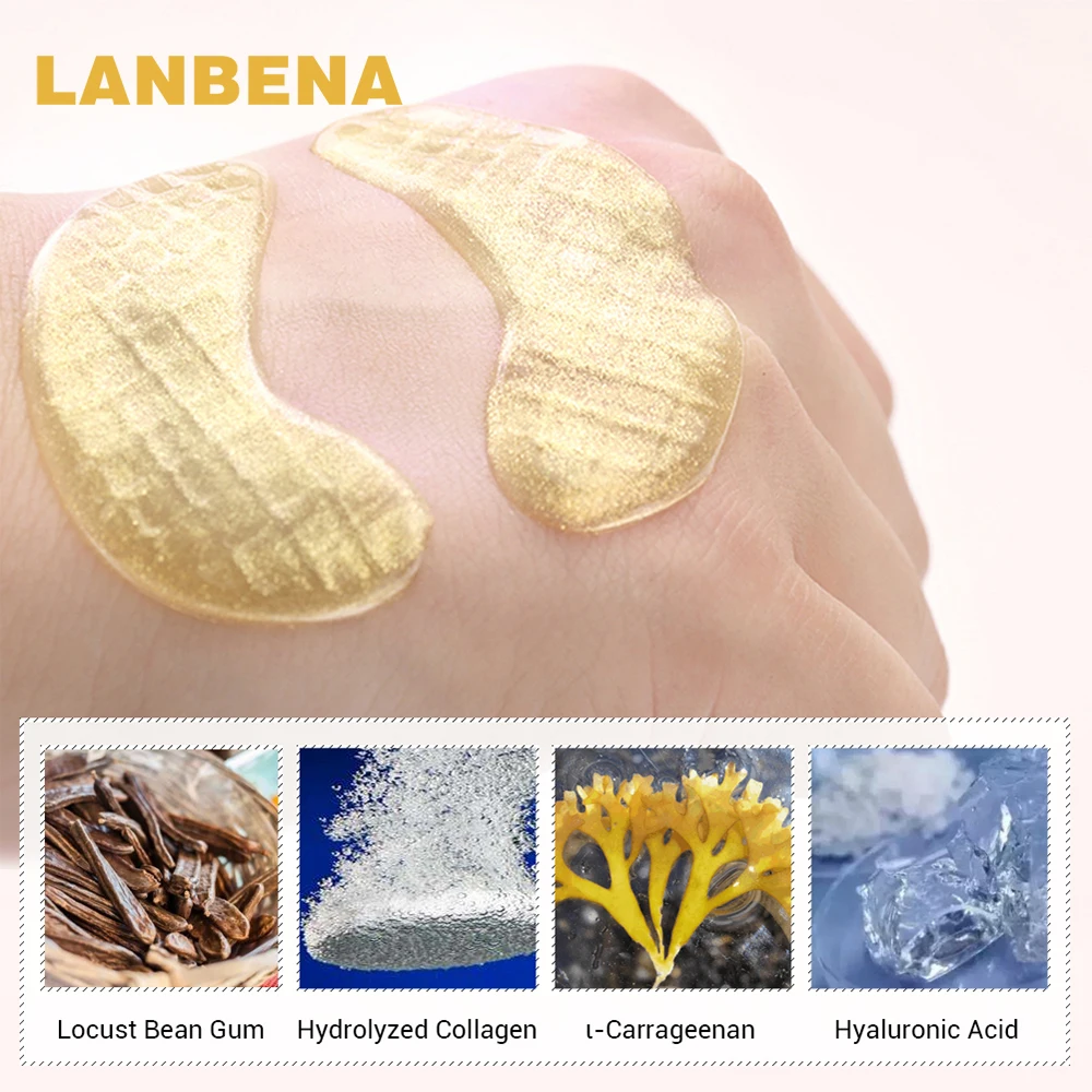 LANBENA 24K Gold Eye Mask Collagen Eye Patches Sleep Mask Dark Circle Eye Bag Anti-Aging Wrinkle Firming Skin Care 20 Pair