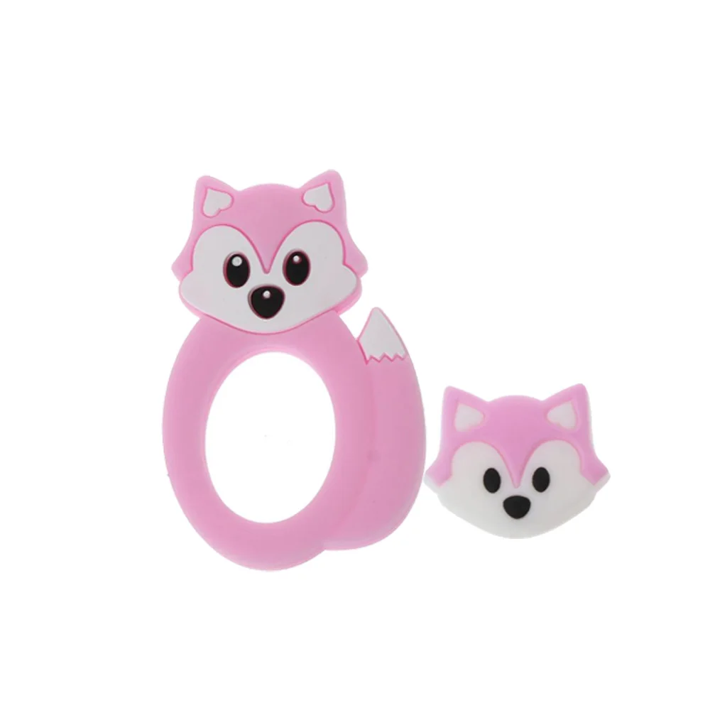 Woel Well 2 개/대 여우 Teether 실리콘 씹는 젖니가 남 장난감 귀여운 동물 모양 여우 실리콘 구슬 아이 구강 치과 치료