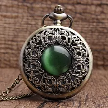 Дропшиппинг антикварные Полые Бронзовые цветы зеленые украшения кварцевые карманные часы ожерелье кулон часы для мужчин и женщин Подарки P267