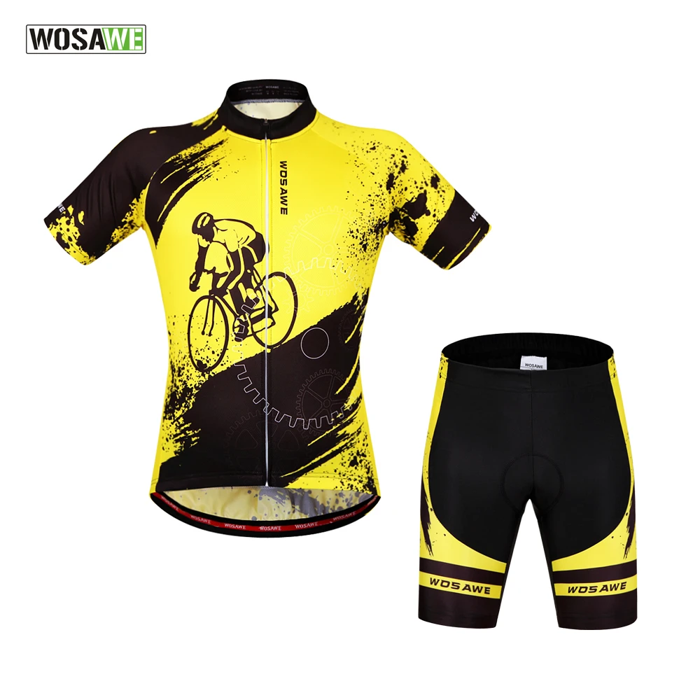 WOSAWE Фирменная Новинка Прохладный трикотаж комплект короткий рукав Спортивная полиэстер Лето велосипед велосипедная форма ropa ciclismo hombre