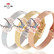 Нержавеющая сталь DIY CZ Циркон сова любовь сердце 8 слов глаза браслеты с крыльями Регулируемая пряжка Шарм браслет для женщин мужчин ювелирные изделия