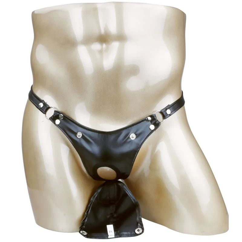

Sexy Mens G-String Sexy Thongs Black Faux Leather Jockstrap Buckled Bulge Pouch with Penis Holes Underpants Male Gay Underwear