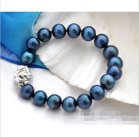 

Free shipping >>>>>>Attractive 8"11mm round black fresh water pearl bracelet