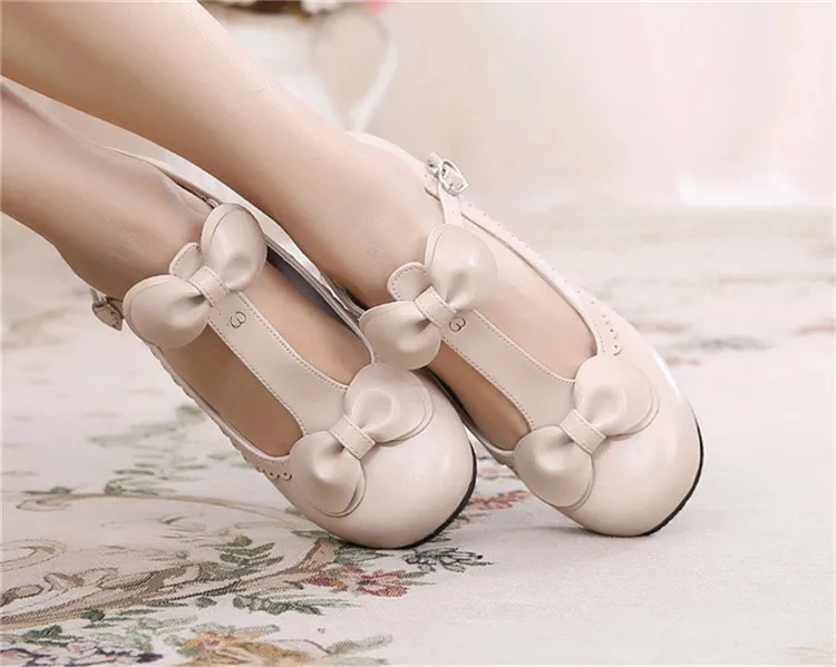 Японская «Милая Лолита» для косплея обувь Mary Jane с ремешком и бантиком для девочек в стиле принцесса на квадратном каблуке латинская танцевальная обувь