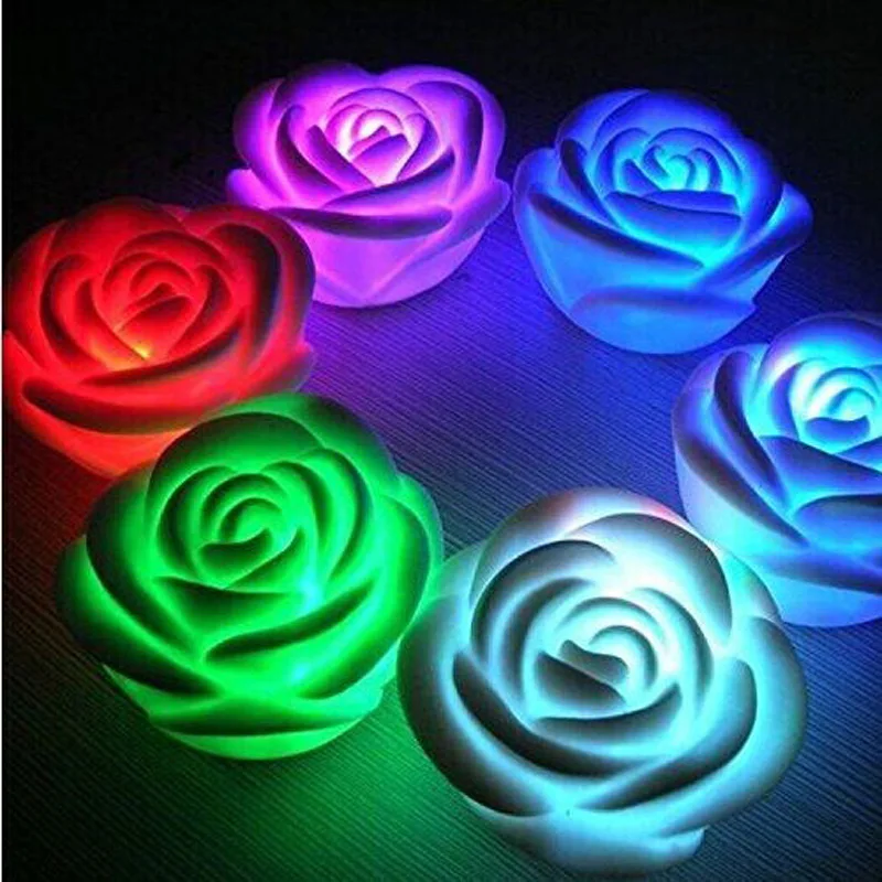 Changeable Color LED Rose Flower Candle lights Smokeless Flameless