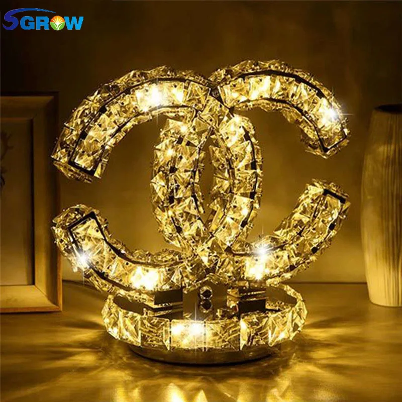 

SGROW Wooden Stand CC Crystal Table Lamp for Living Room Dining Roon Bedroom Romantic Heart Moon Led Lighting Fixtures Lampara