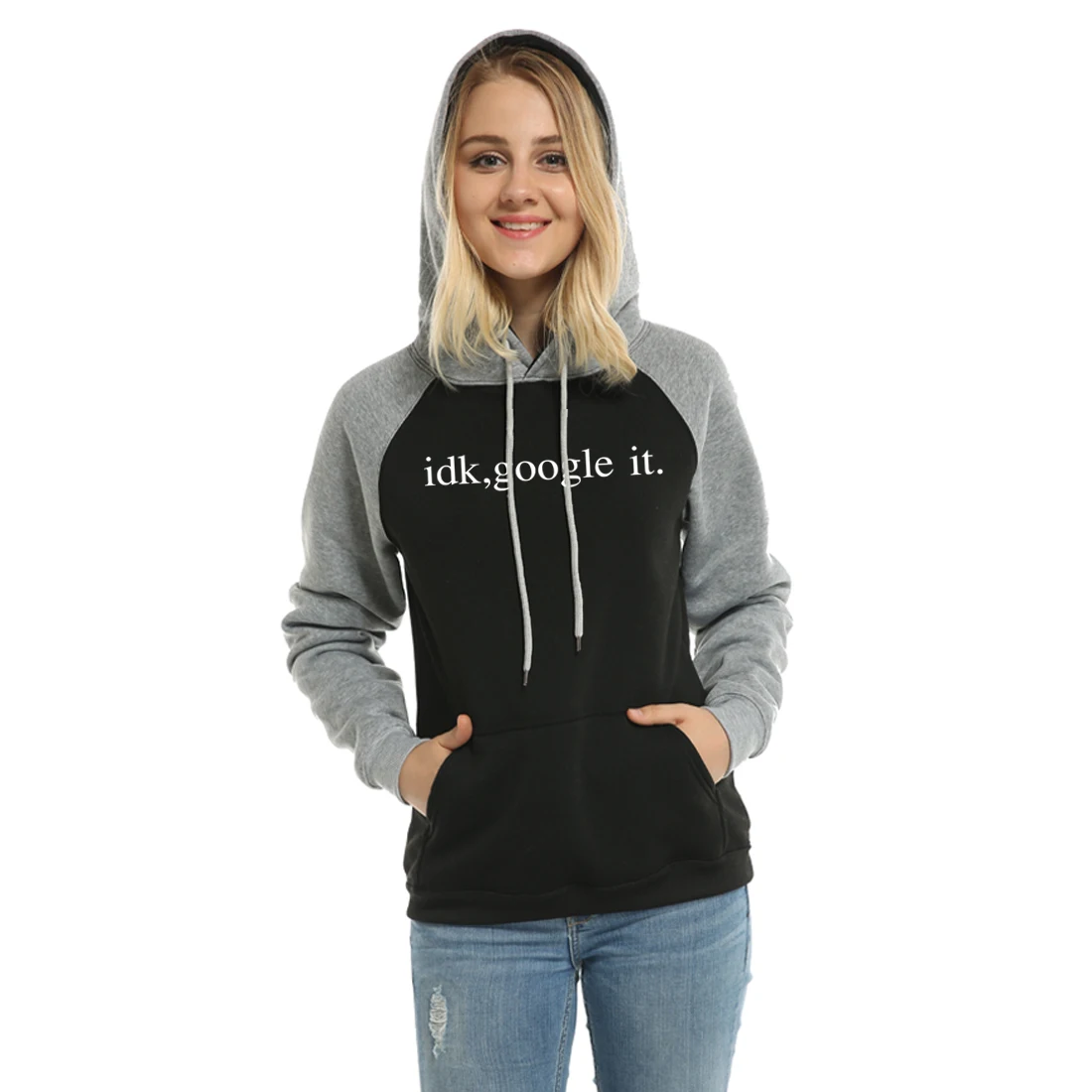 Women's Sportswear 2019 Autumn Winter Sweatshirts Print IDK.GOOGLE.IT. Letter Casual Raglan Hoody Female Pullover K-pop Clothing photo